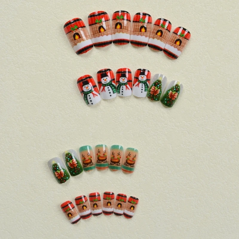 Alce copertura completa on inverno unghie finte natale stampa su unghie pupazzo neve unghie artificiali per donna