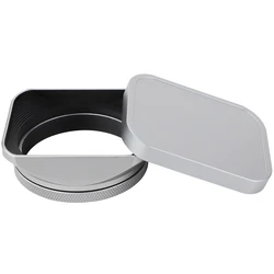 Haoge Square Metal Lens Hood  for Fujifilm X100VI Fuji X100V X100F with 49mm UV Filter Adapter Ring & Metal Cap Silver