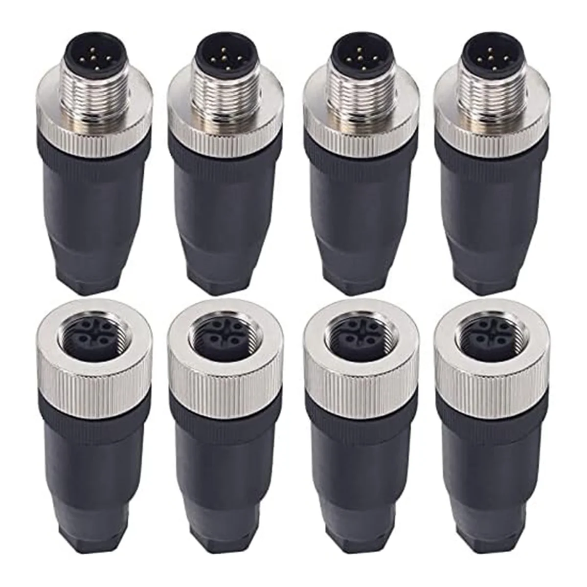 M12 5 Pin Male and Female Receptacle Panel Aviation Wire Connector, 12mm Industrial Circular Connector, IP67,4 Set