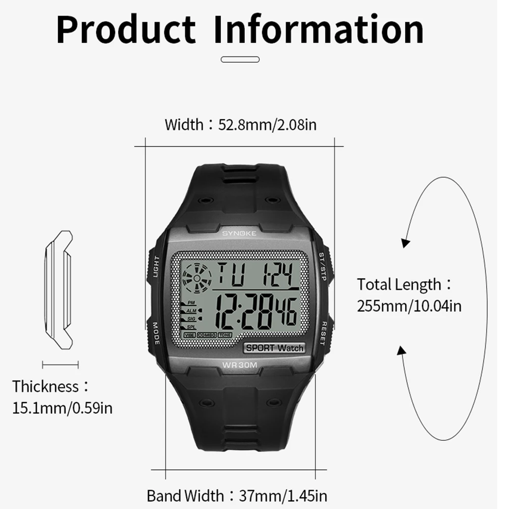 Upgraded Large Screen Electronic Watch Men SYNOKE 9021B Waterproof Digital Watches