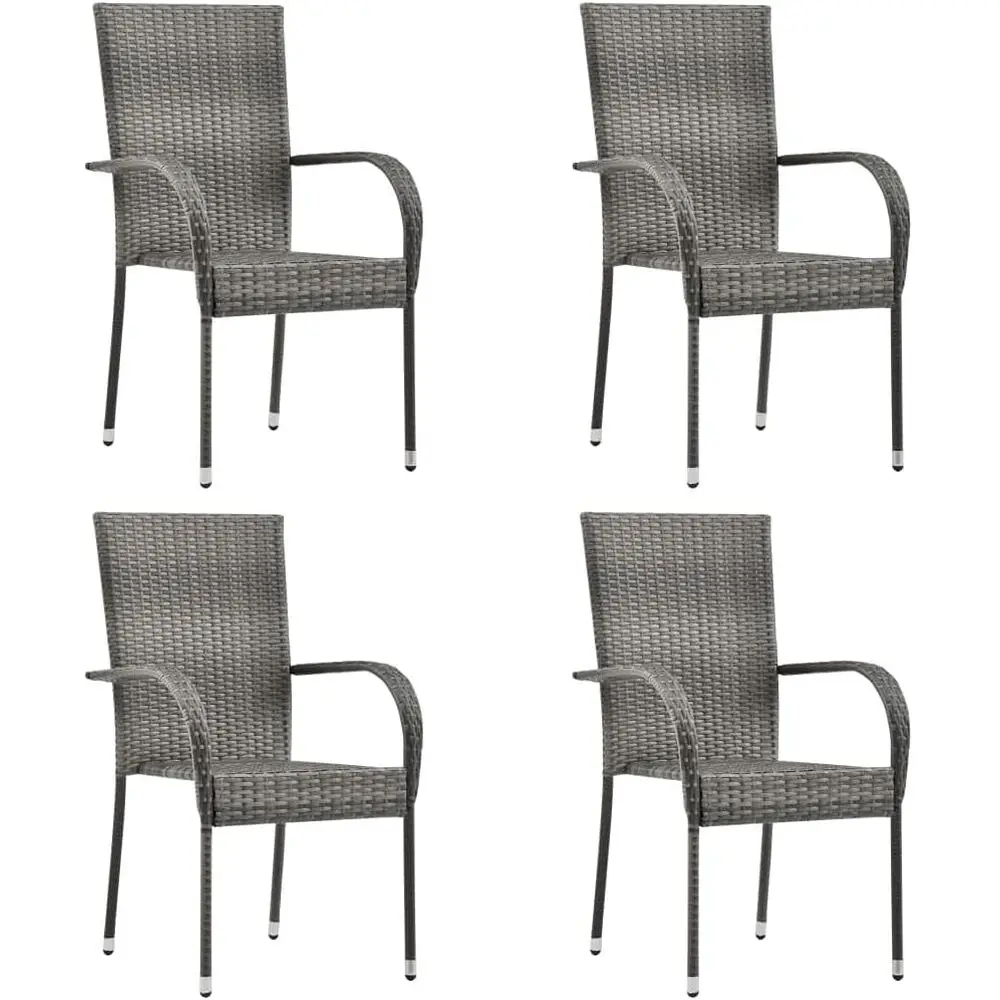 

Stackable Weather-Resistant Outdoor Chairs with Backrest and Armrests, 4-Piece Gray Rattan Set for Patio, Garden, and Poolside