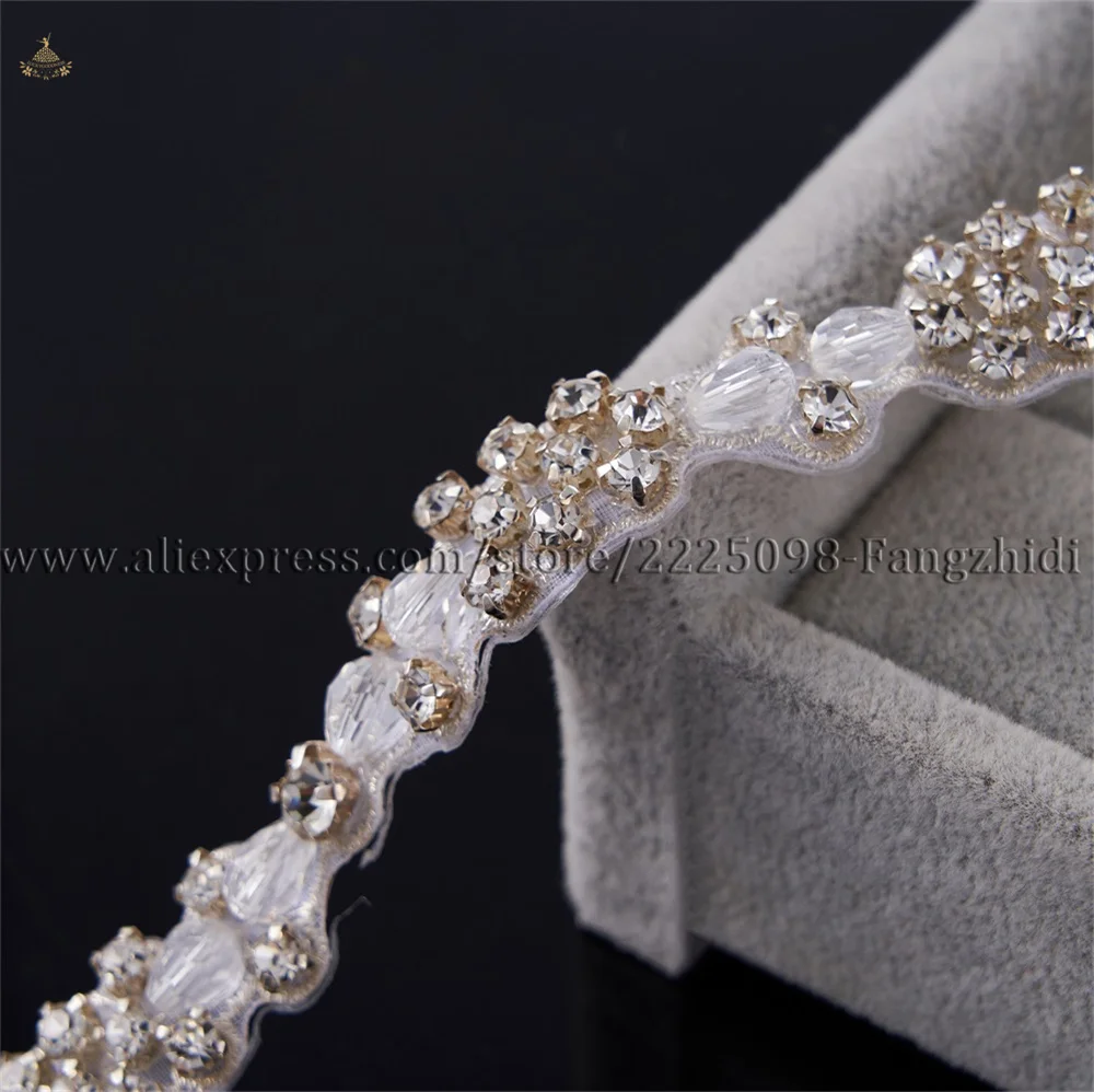 FZD Applique Silver 1 Yard Rhinestones Crystal Dress Beaded Trim for Wedding Dress Rhinestone