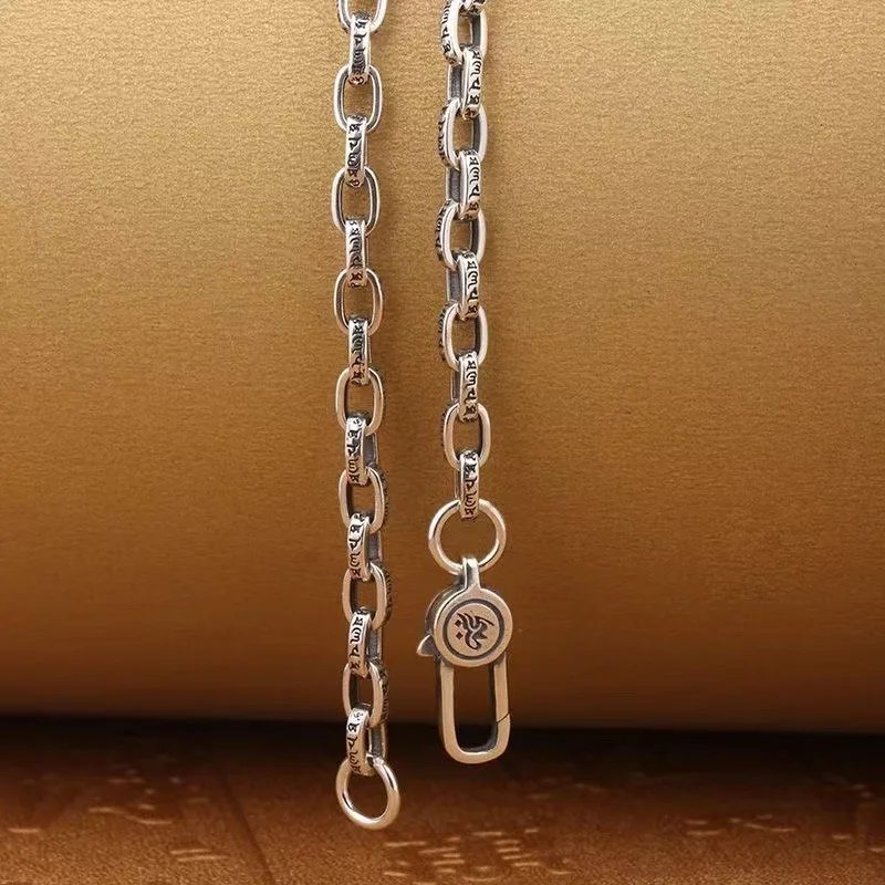Six‑Word Mantra Pendant Necklace for Men Women Retro Minimalist Versatile Single Chain Fashion Jewelry