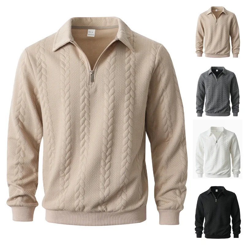 European and American Jacquard Autumn/Winter Collar Hoodie Half Open Zipper Sweatshirt for Casual Sports Men's Knitting