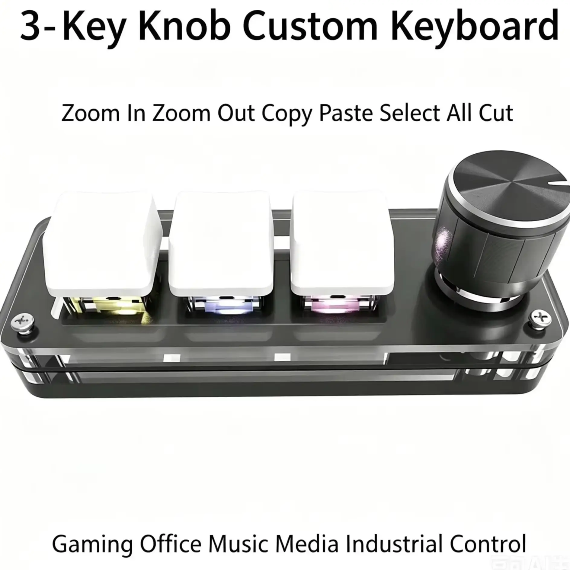 3Keys Knob Macro Mini Programming Keyboard,Hot Swap Custom Red Switch Mac Gaming Keypad For PC Desktop Office/Gaming/Music Media