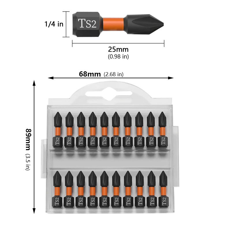 Mini Magnetic Impact Screwdriver Bit Set 20pcs Phillips Bits S2 High Hardness 1/4