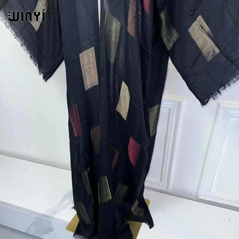 WINYI letnie Retro farbowane kimono okrycie plażowe strój kąpielowy eleganckie afrykańskie kobiety długa seksowna wakacyjna sukienka plażowa Kimono