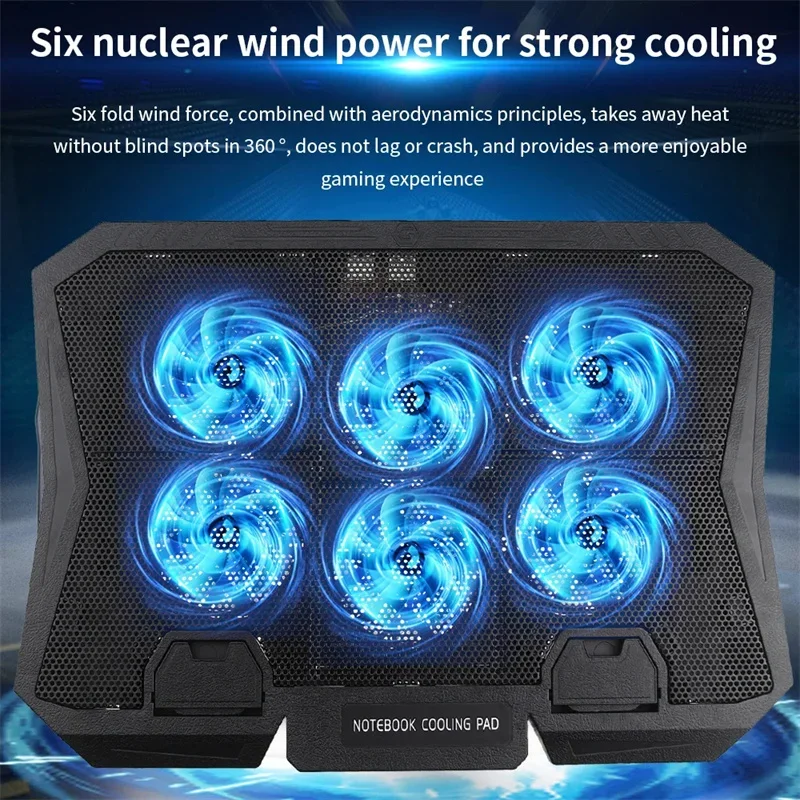 

Gaming Laptop Cooler Six Fan Adjustable Wind Speed Height Adjustment 2 USB Laptop Cooling Pad Notebook 12-17Inch Laptop Stand