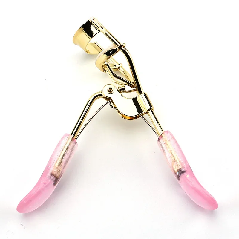 Pink Clear Handle Eyelash Curler Gold Stainless Steel Novice Durable Portable False Eyelash Assist Beauty Tool