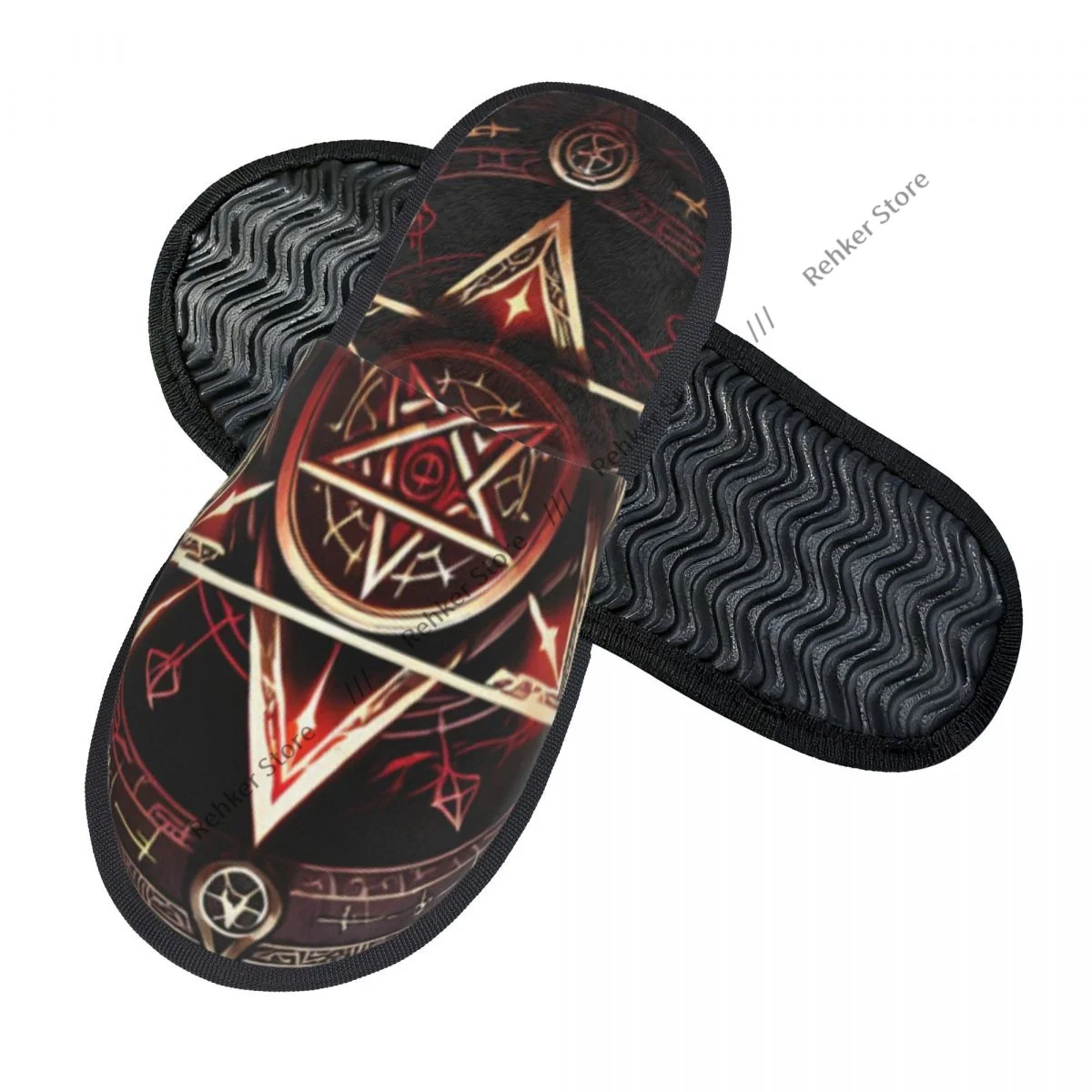 Magic Pentagram Symbols Indoor Slippers Furry Slipper Winter Home Shoes House Flat Closed Toe Slides Flip Flops