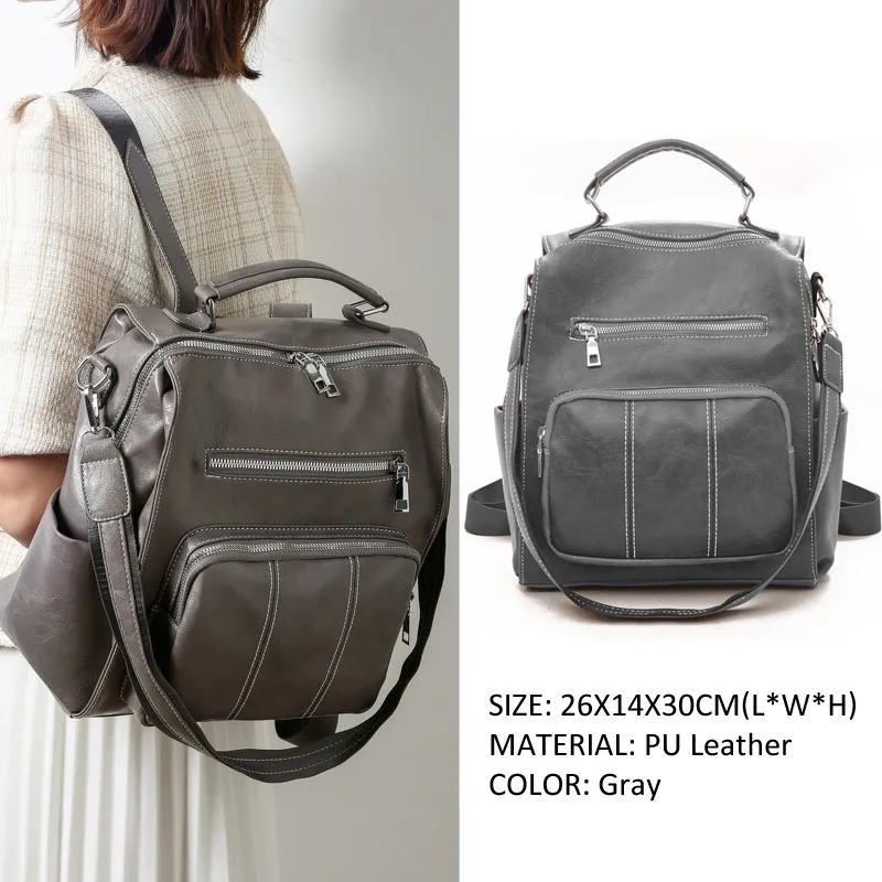 Vintage Women Backpack High Quality PU Leather Daypack Female Shoulder Bag Lady Multifunction Rucksack Large Schoolbag XA216H