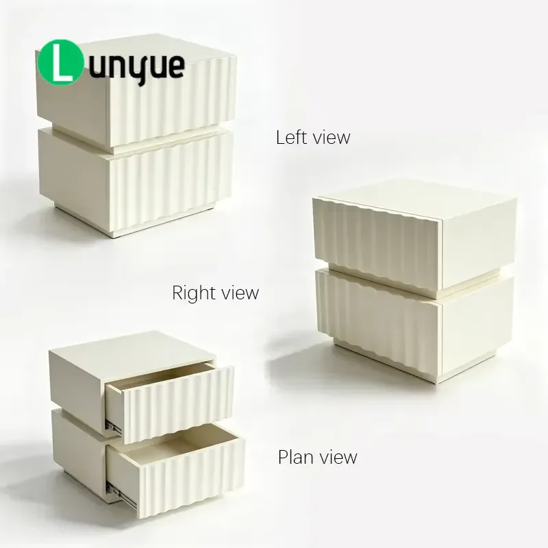 Modern Wavy Groove White Bedside Table with Drawers Bedroom Furniture Storage Nightstand for Home Decor Manufacturer