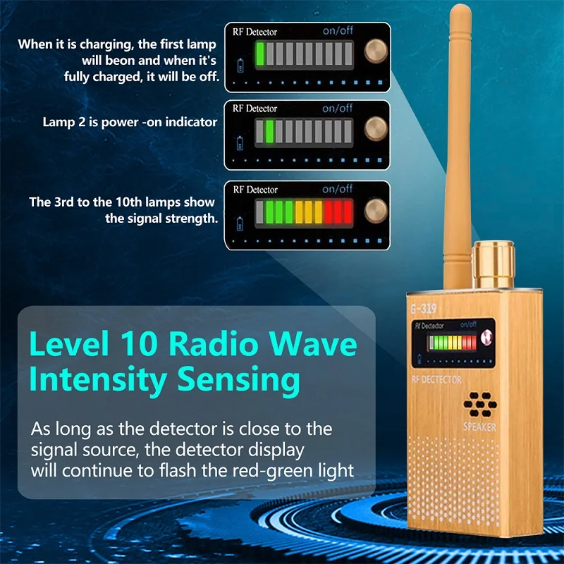 Detector de cámara oculta multifunción G319, cámara espía de insectos, buscador GSM, lente de señal GPS, localizador RF, rastreador, detección de escáner inalámbrico