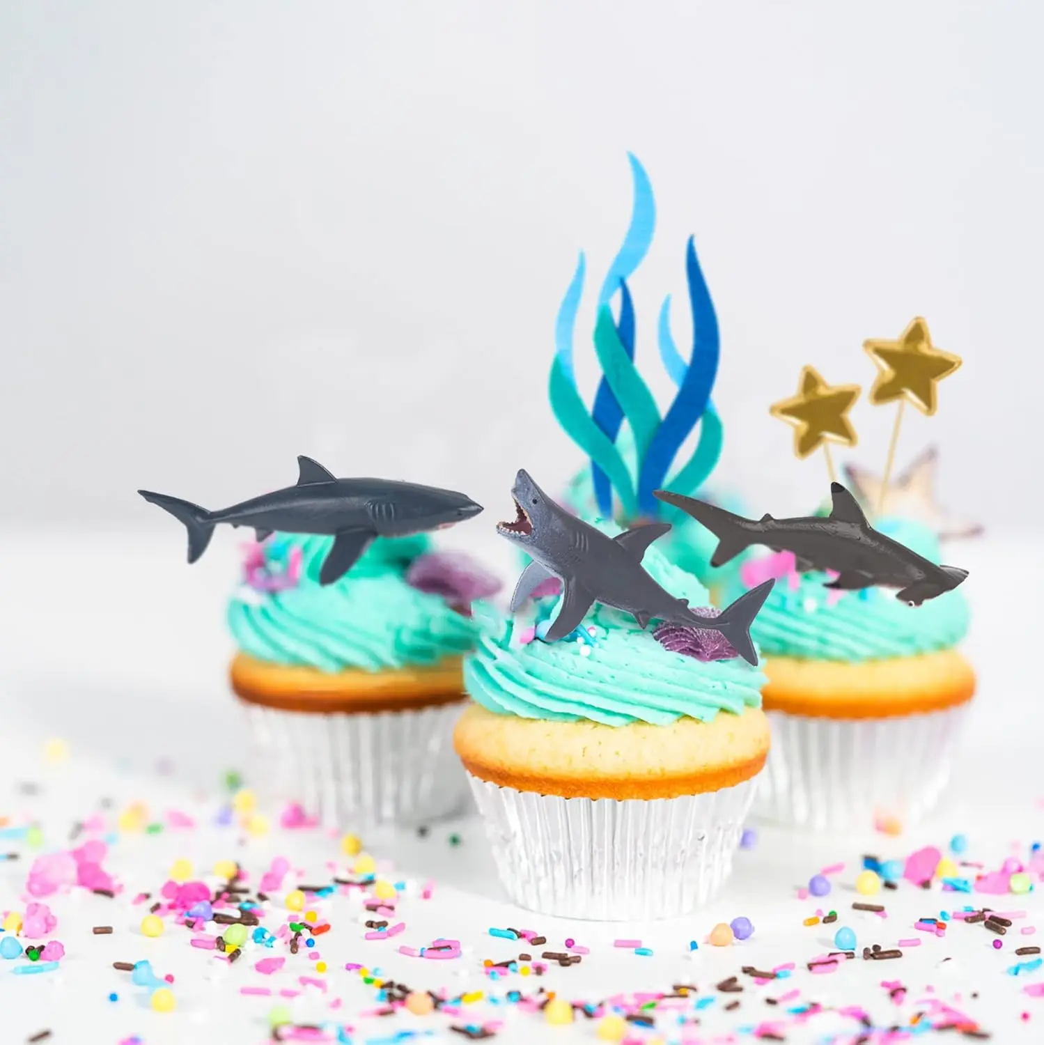 18er-Pack Hai-Kuchenaufsätze für die Angriffs-Meeresbewohner, Dekor, Ozean-Thema, Cupcake-Picks für Geburtstagsparty, Gastgeschenke, Zubehör – Detail 16
