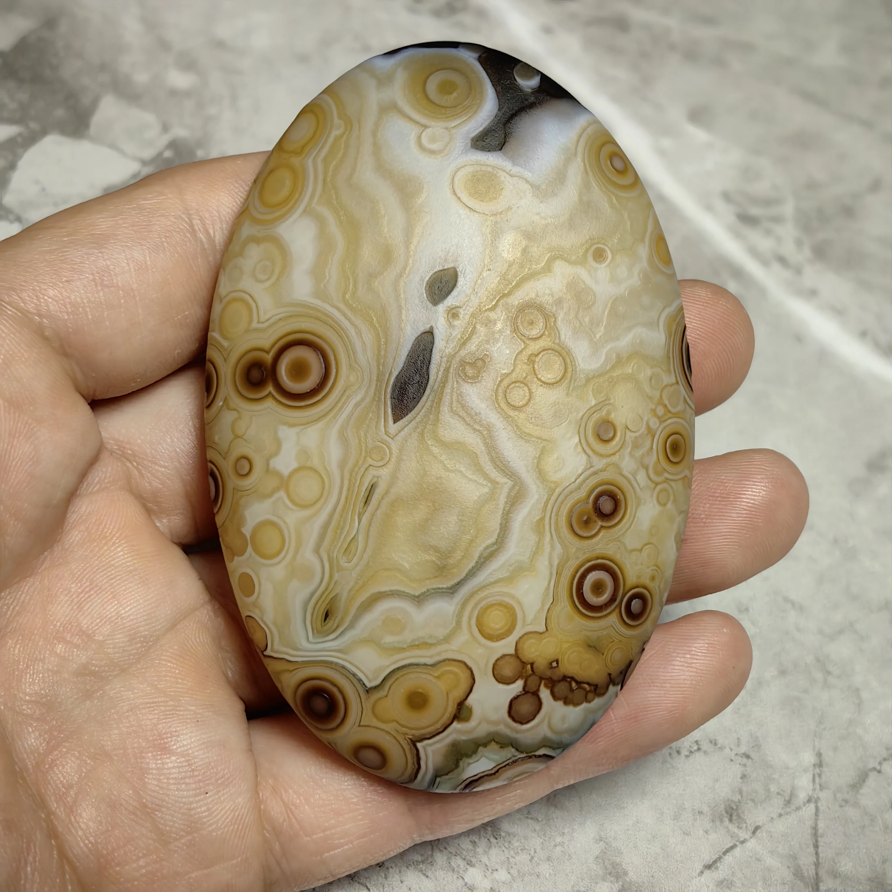 Exotic Gobi Agate with Multiple Eye Spots Rich Color Layers, Lucky Charm for Wealth and Fortune Unique Rock for Prayer - view 2