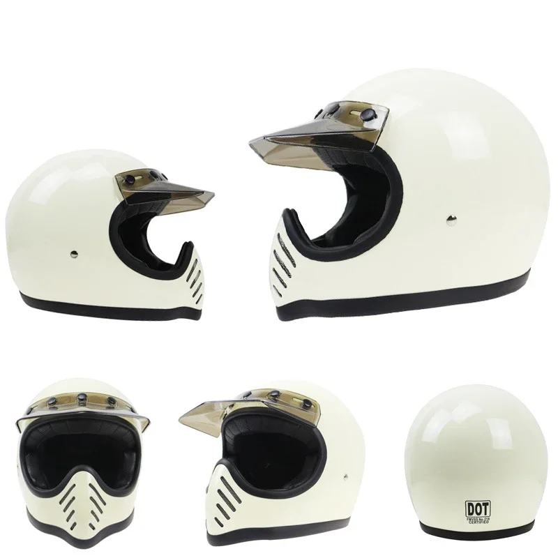 White Classic Glass Fiber Japanese Vintage Motorcycle Helmet Full Face Helmet Racing Chopper Retro Helmet Capacete Casco Moto