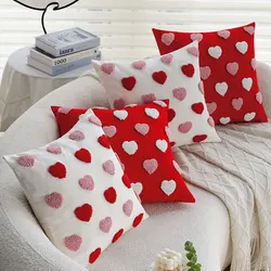 Cute Heart Embroidery Decorative Pillow Cover for Sofa Living Room Funda Cojin Valentine's Day 45x45 Cushion Cover