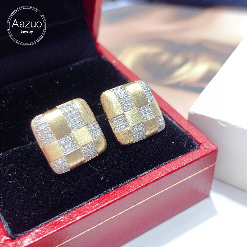 Aazuo Ins Fine Jewelry 100% 18K Yellow Gold Real Diamond 0.4ctLovely Square Shape Stud Earring Gifted For Women Engagement Party