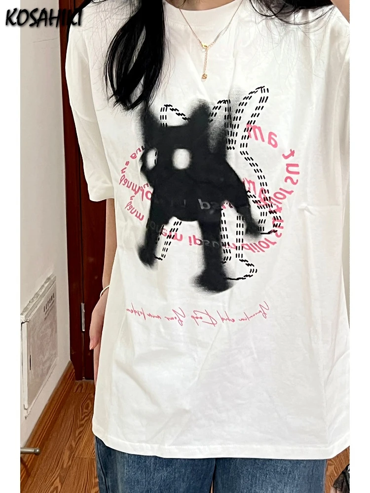 Katze drucken lose Mode kawaii Tops y2k ästhetische Streetwear lässig alle passen Frauen T-Shirt japanische Grunge Harajuku T-Shirts