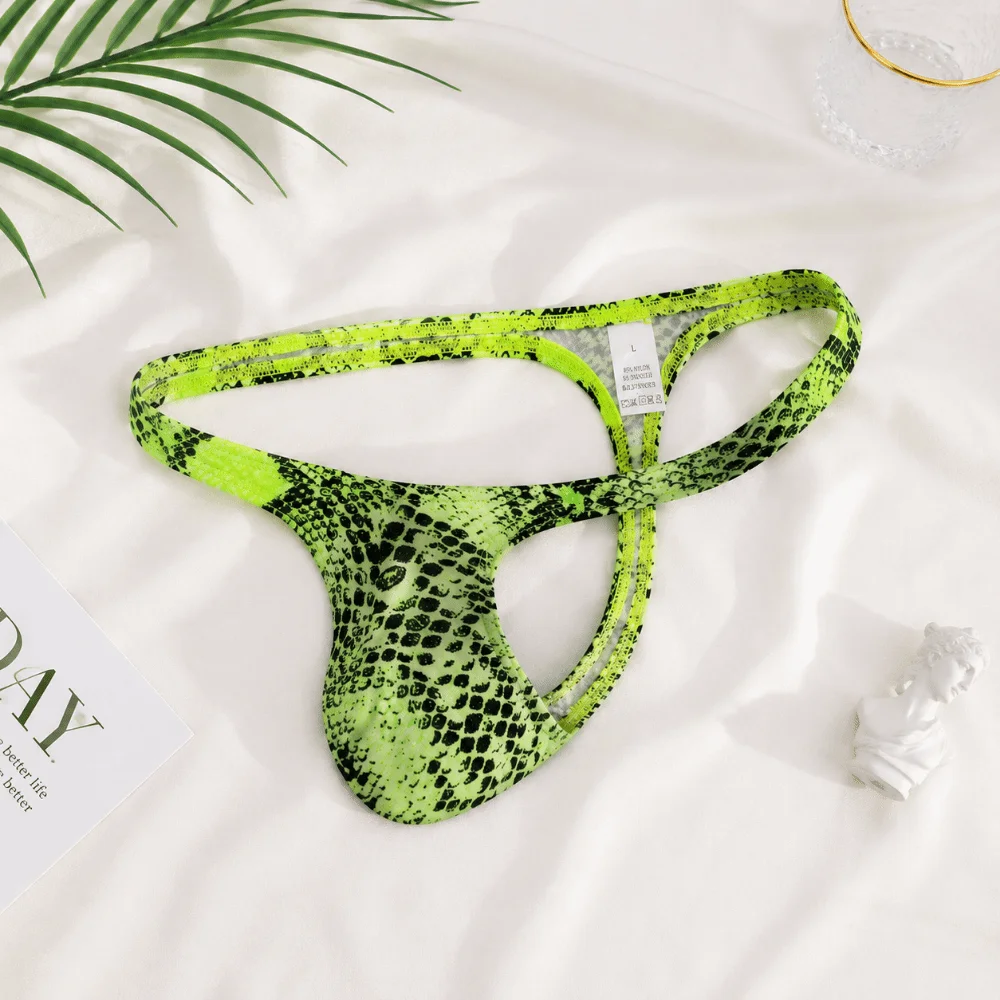 High Elasticity T-back Leopard Thong Low Waist U Bulge Pouch Leopard Print Briefs Lingerie Male Underwear Daily Wear