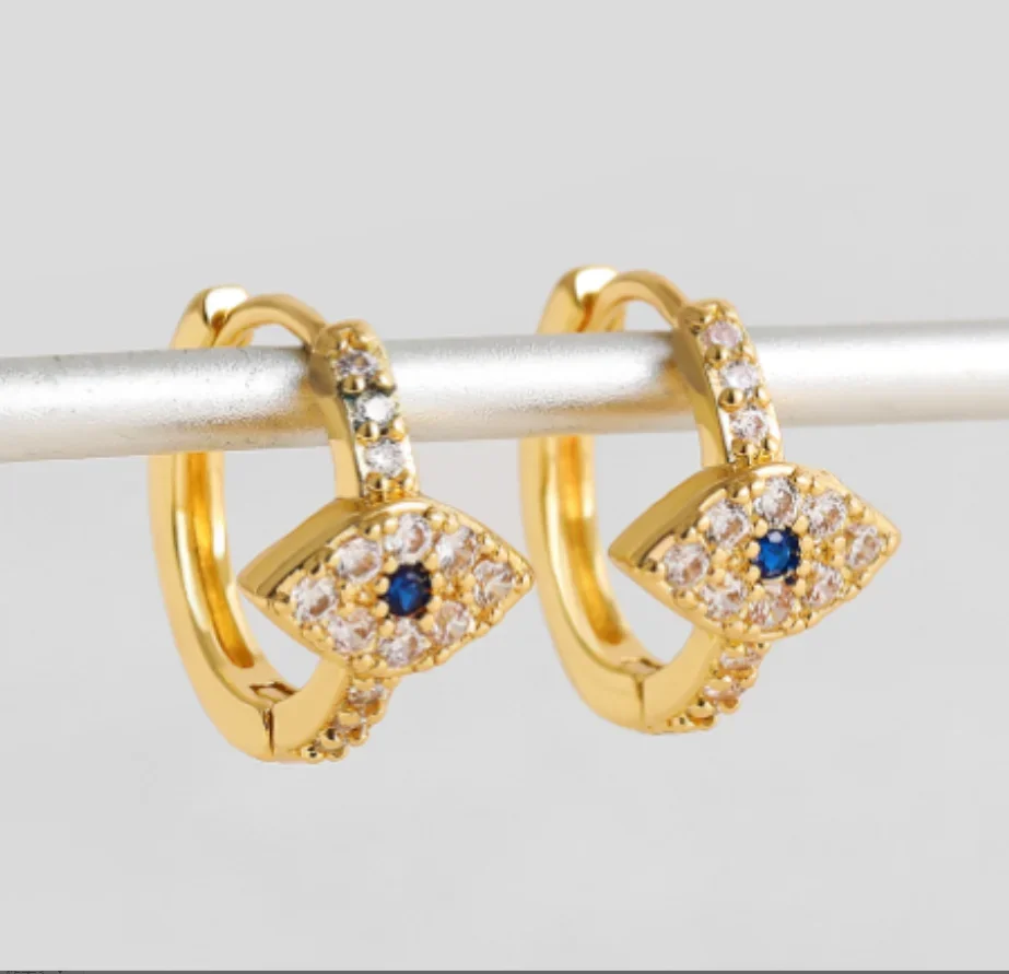 Fashion Creative Simple Blue Color Eyes Gold Color Hoop Earrings For Women Wedding Party Temperament Custom Jewelry