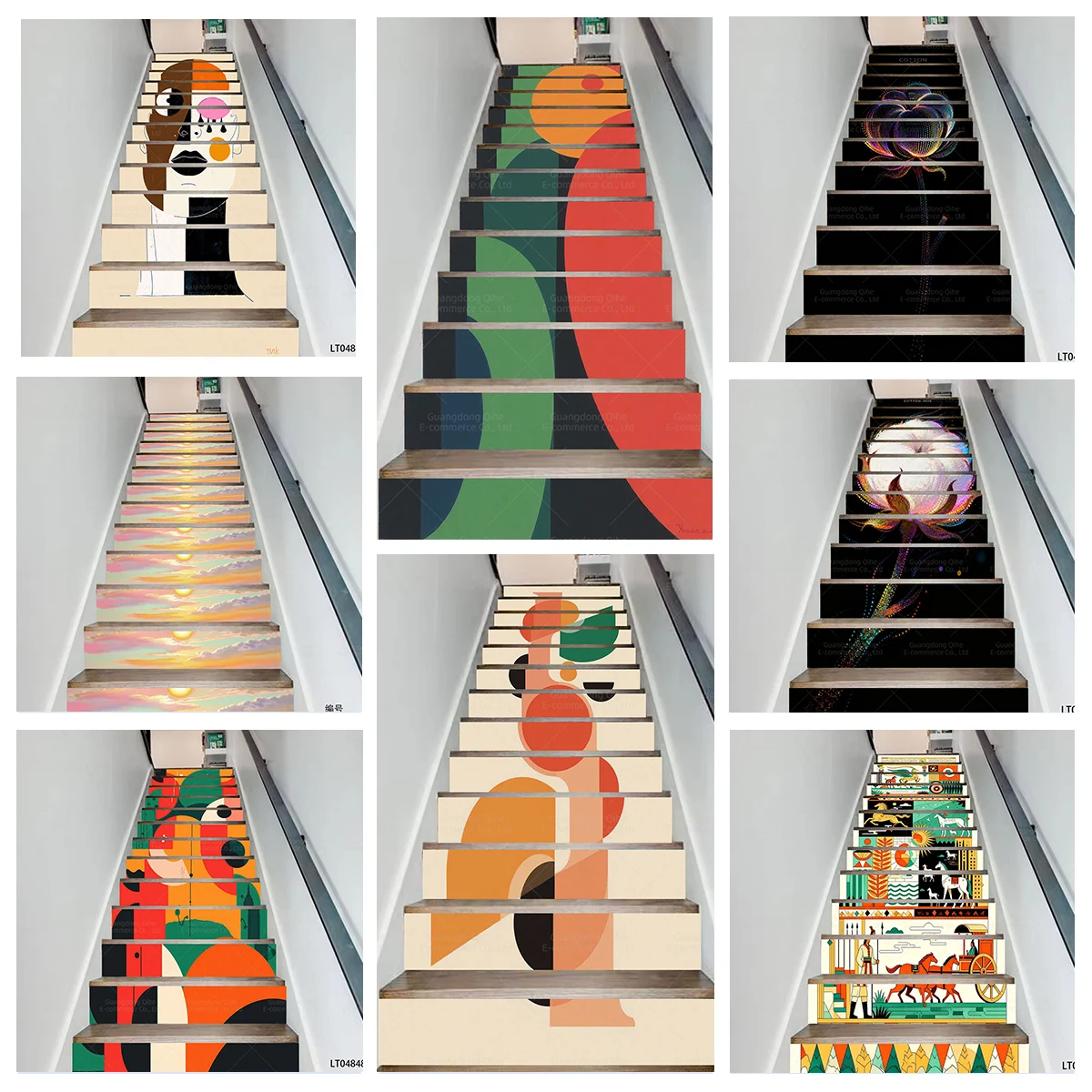 

Cubist Abstract Portrait & Ethnic Style Prairie Steed PVC Stair Stickers, Waterproof Wear-Resistant Home Decor Decals