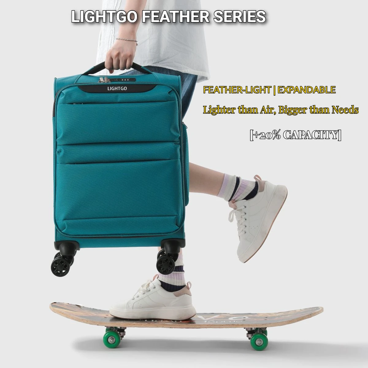 

LightGo Ultra Lightweight Waterproof Expandable Large Capacity Suitcase 8 Wheel Silent Spinner Fashion Check in Luggage Carry-on