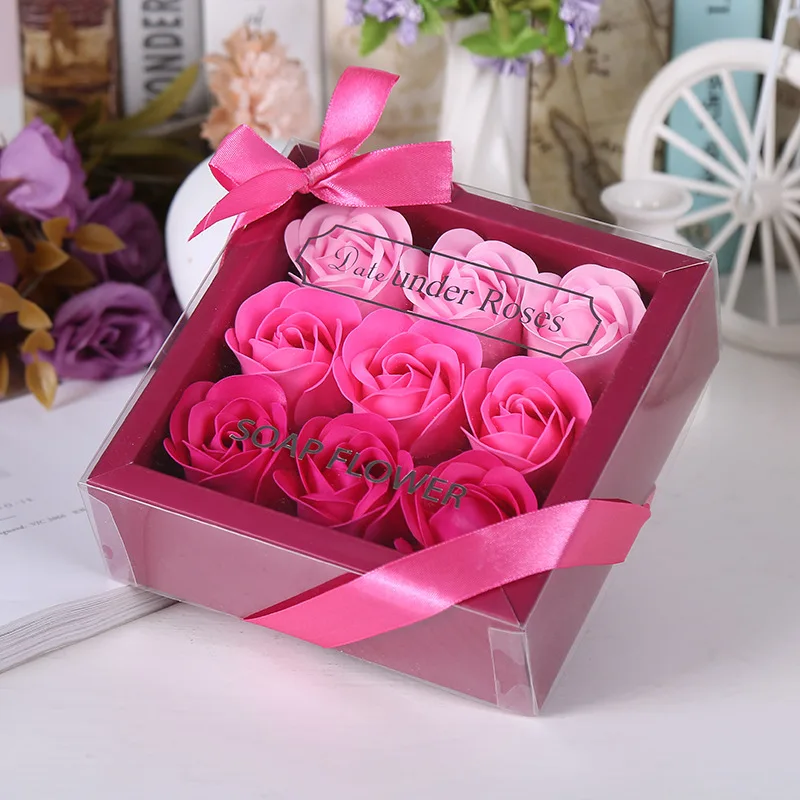 6 fiori artificiali Rose di sapone Never Wilt confezione regalo quadrata petali di rosa artificiali per san valentino festa della mamma regalo di