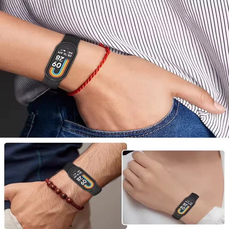 حزام ساعة سيليكون لشاومي Mi Band 10 9 8 معصمه سوار رياضي أحزمة المعصم MiBand 8/9/10 ملحقات الساعة الذكية