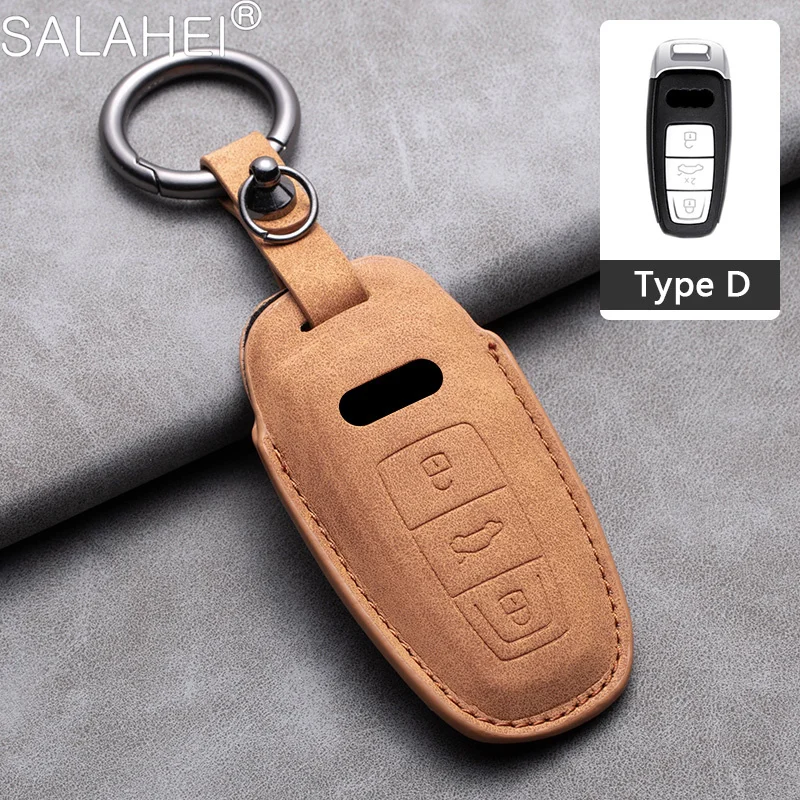 New Sheepskin Car Smart Key Case Cover Keychain Protection Shell Holder For Audi A6 A7 A8 E-tron Q5 Q8 C8 D5 Auto Accessories