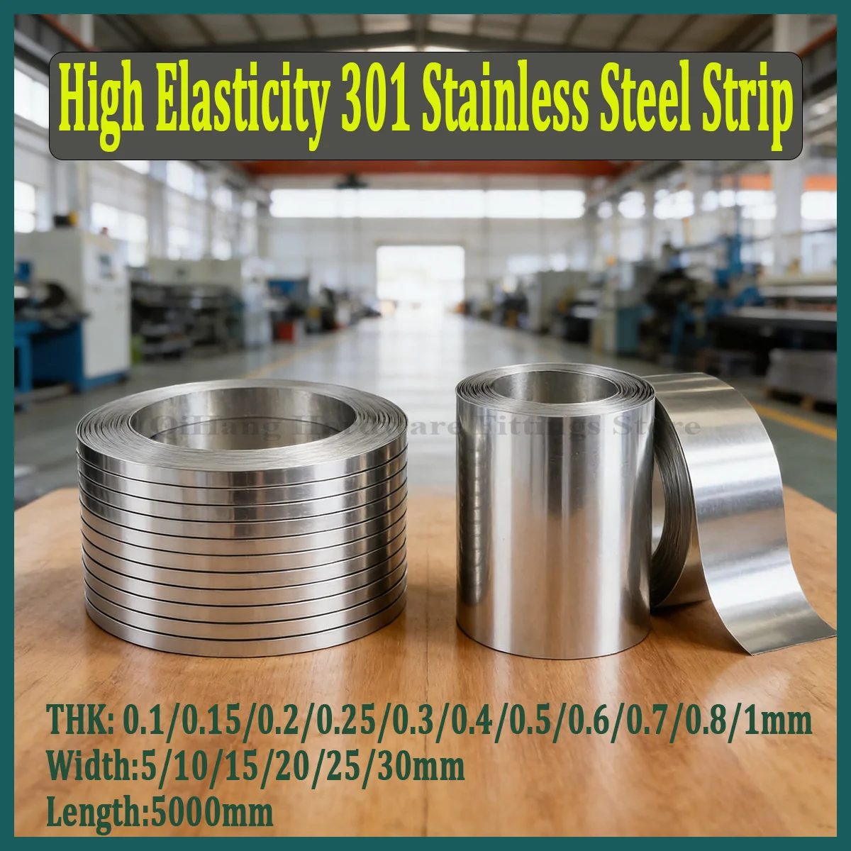 

5m High Elasticity 301 Stainless Steel Strip, 0.1-1mm Thick Plate Foil, Width 5-30mm, Precision Material