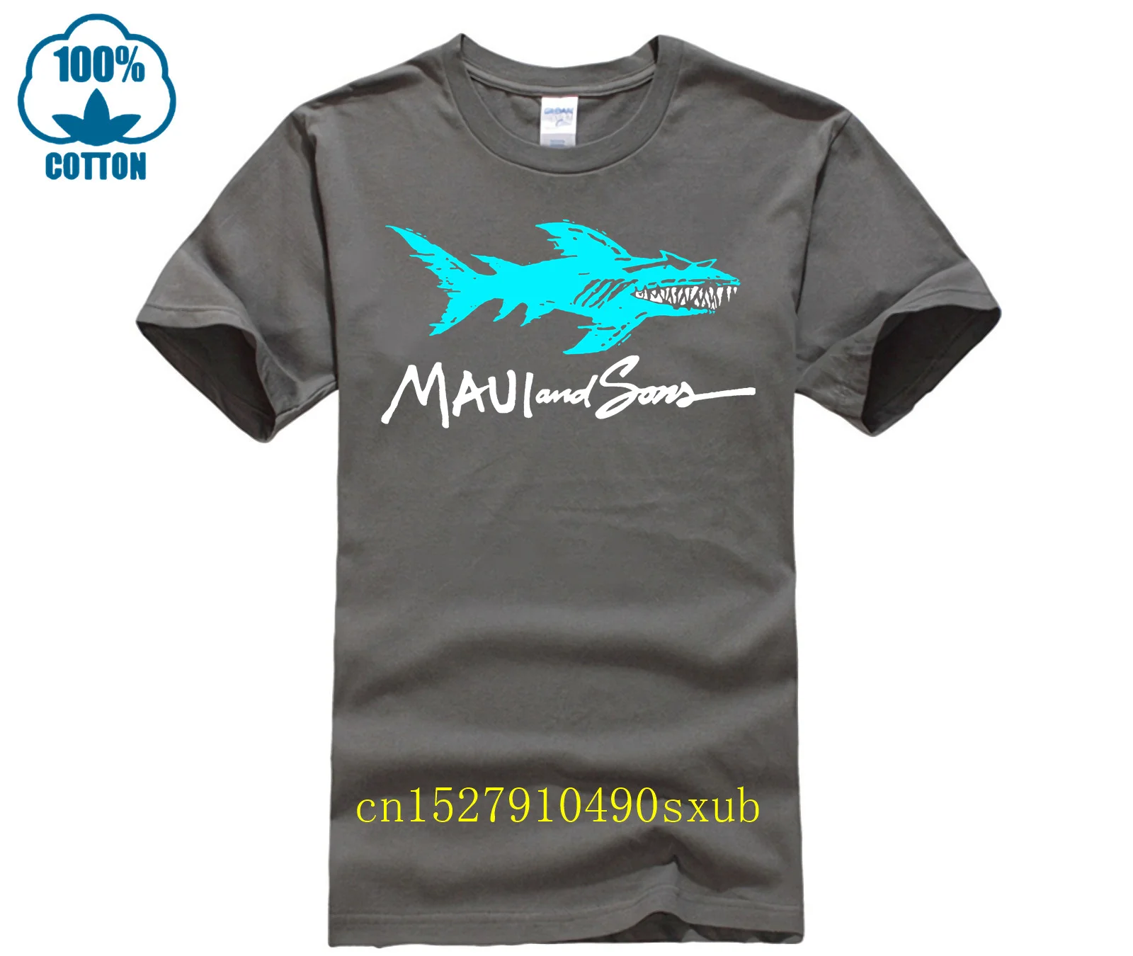 Printed T-shirt crew neck short sleeve casual T-shirt maui and sons shark logo t-shirt black