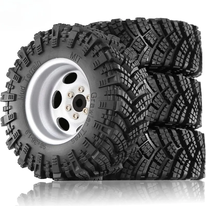 

RC Car 4pcs 98mm 1.9" Metal Beadlock Wheel Rim Rubber Tire Set for 1/10 RC Crawler Trxs TRX4 RC4WD D90 D110 Axial SCX10 MST