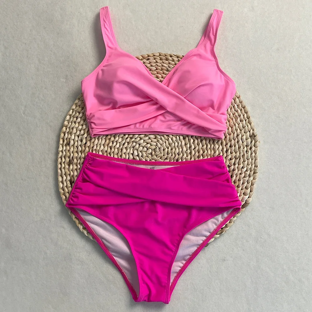 

DEBAIOR 2025 New Sexy Solid Strapped Swimwear Women Cross Push Up Bikini Set Brazilian Lady Swimsuit High Waist Beach Bath Suit