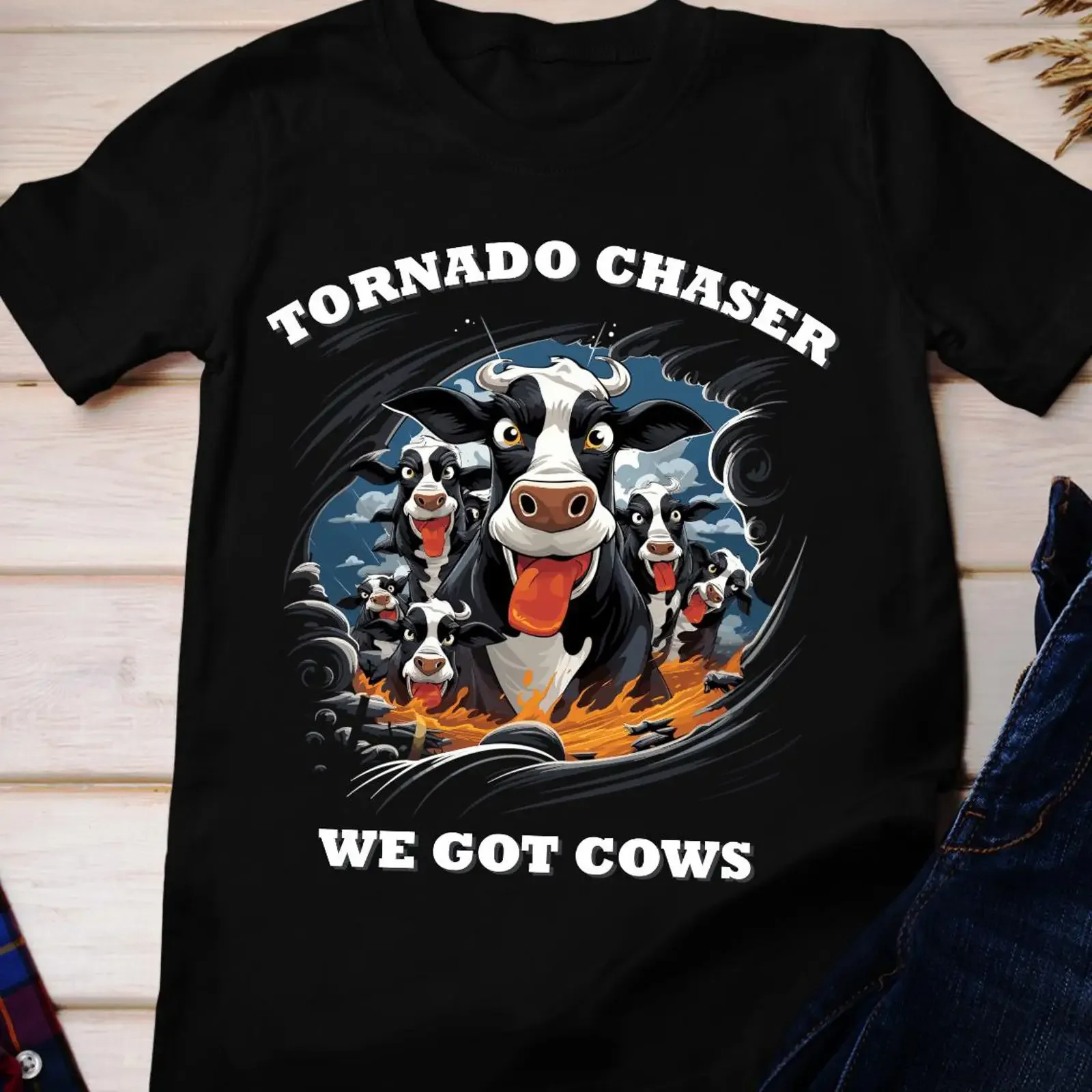 Tornado Chaser T Shirt We Got Cows Meteorology  vintage Washed homme Stretched Slightly Top For Everyday Wear Stylish fashion