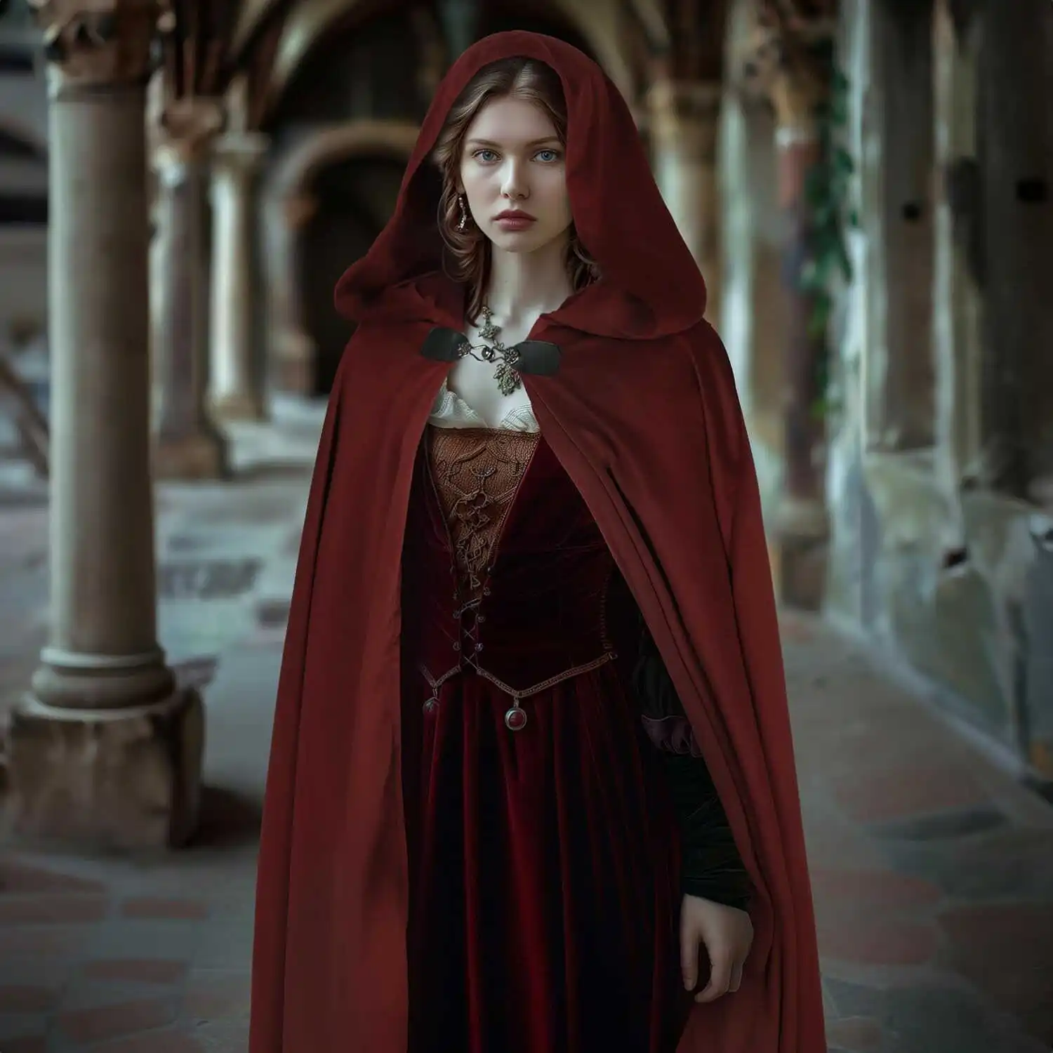 

Плащ-накидка с капюшоном в стиле средневекового ретро для женщин, этнический костюм для ролевых игр, сценический костюм, полиэстер