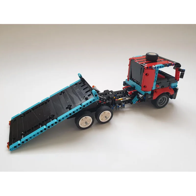 moc-73090-new-classic-c-type-flatbed-semi-trailer-truck-building-block-model-555-parts-moc-boys-children's-birthday-toy-gift