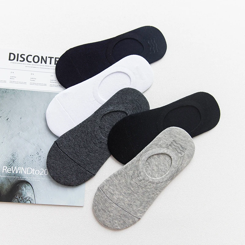 5 Pairs Men Socks Summer Thin Invisible Socks Cotton Silicone Non-Slip Female Breathable Solid Colors Ankle Causal Boat Socks