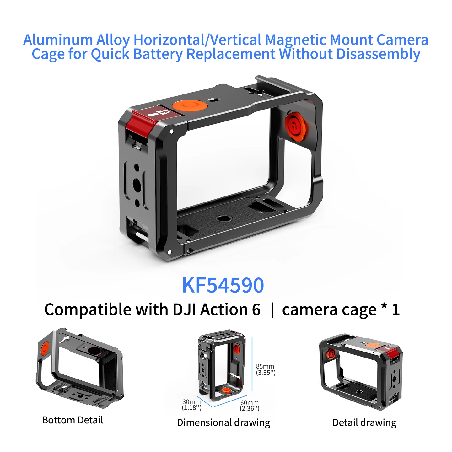 Neues Magnetisches Action6 Käfig-Griff-Set für DJI Osmo Action 6 Kamera Schnellverschluss Horizontal Vertikal Halterung Stativ Selfie-Stick – Detail 21