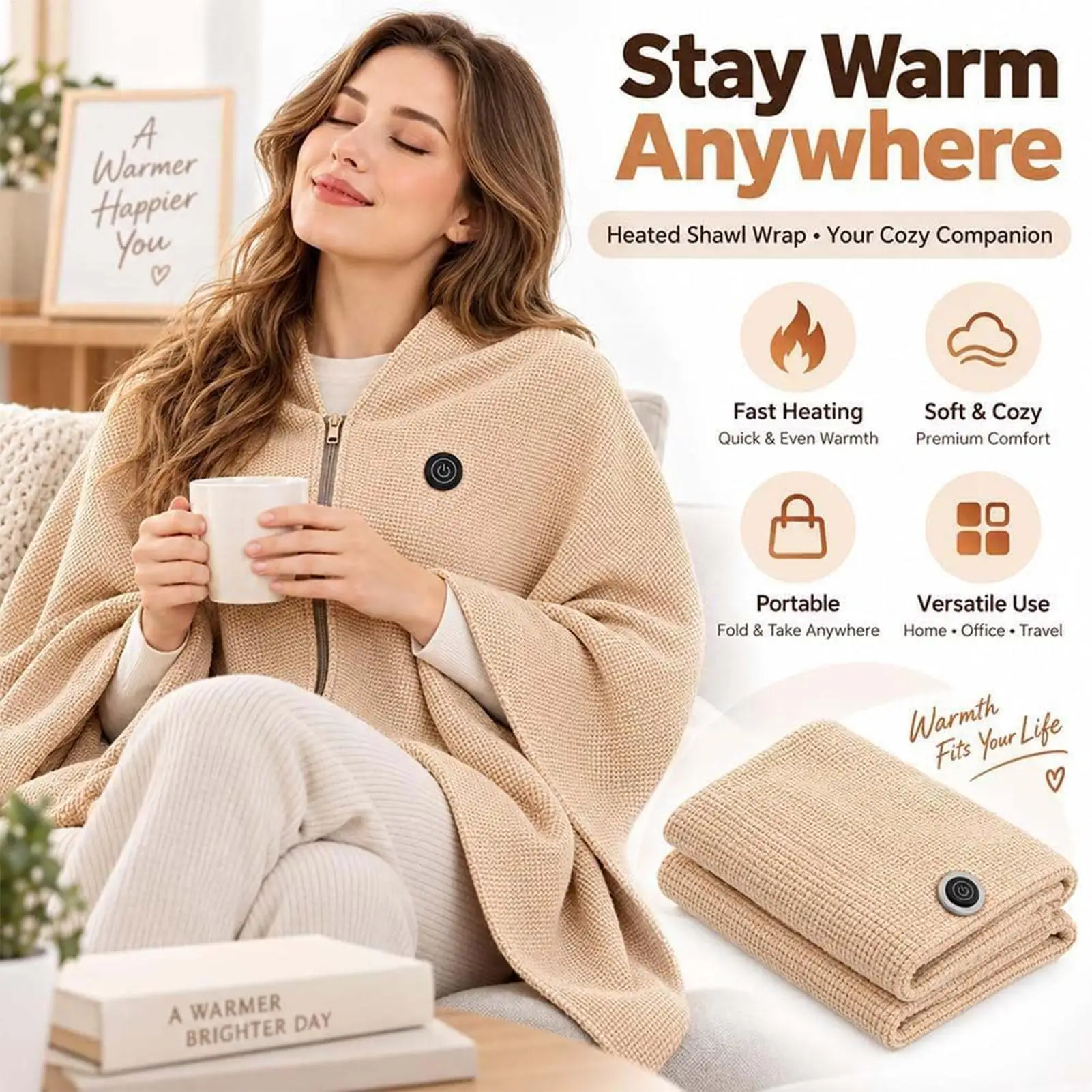 Heated Wearable Blanket Portable Soft Electric USB Heating Throw Women Heated Wraps For Men Elderly Office Car Winter Travel