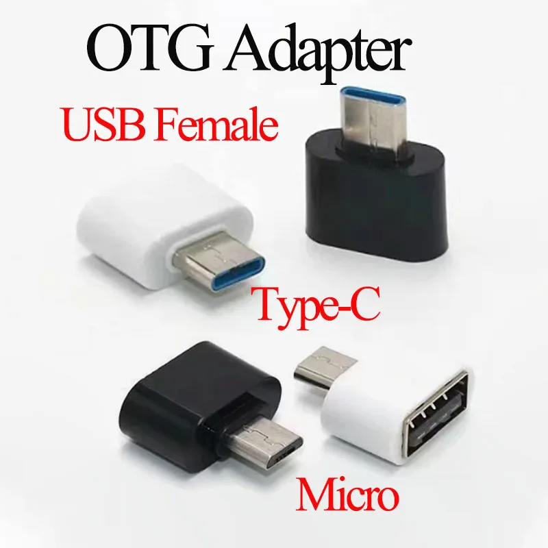 2PCS USB Type‑C & Micro USB Male to USB 2.0 A Female OTG Adapter Black White For Mouse Keyboard USB Flash Drive