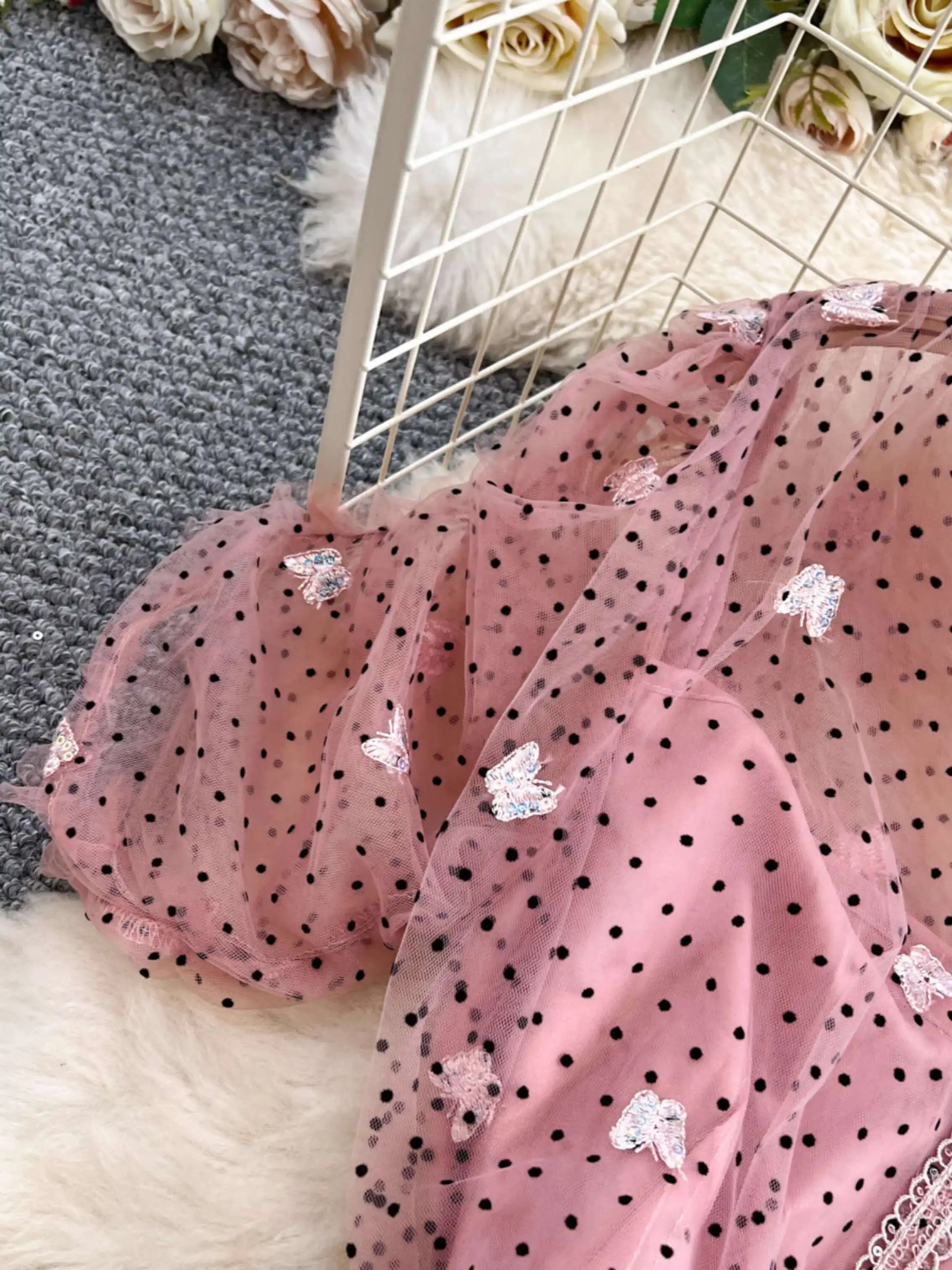 Robe longue brodée élégante pour femmes, manches courtes, points papillon, mi-longue, robes de bal de luxe au Crochet, robes de soirée, été