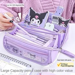 Kuromi-estuche de lápices Sanrio para niñas, papelería para estudiantes de escuela primaria, gran capacidad, alta apariencia, novedad