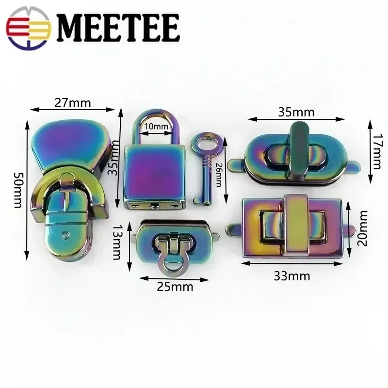 1/2Pcs Rainbow Metal Bag Buckle Turn Twist Purse Lock Decor Clasp Handbags Leather Bags Closure Craft Hardware Accessories