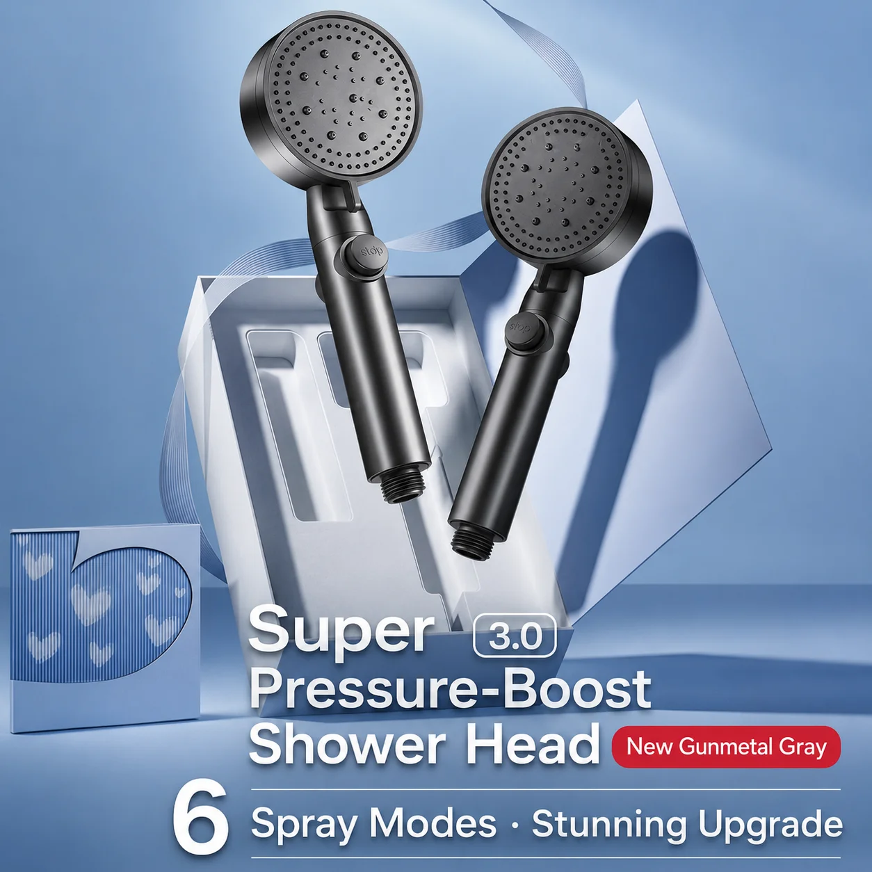 High Pressure Shower Head Handheld Large Panel Rainfall Showerhead with One-Key Stop Water Saving for Bathroom Accessories view 5