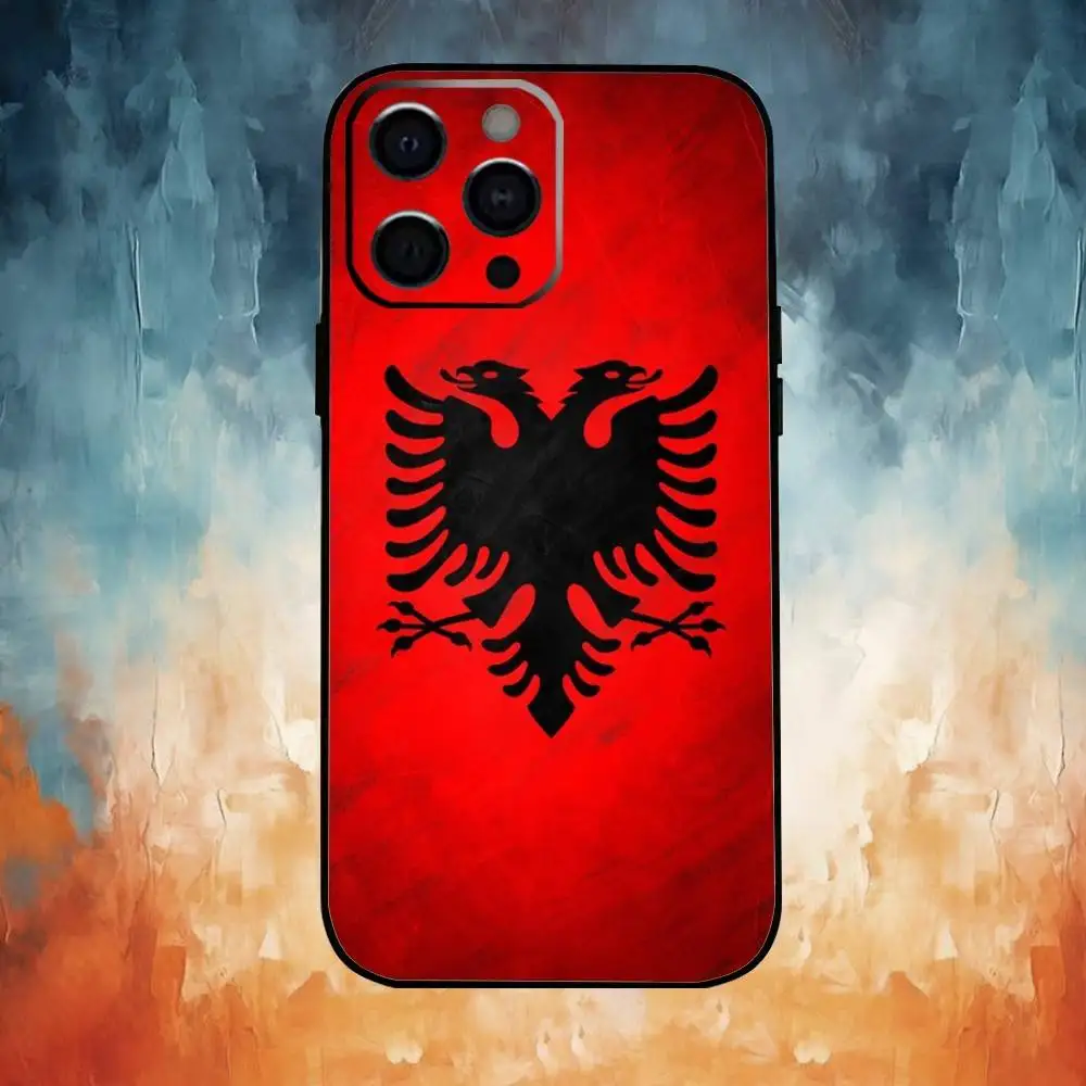 حافظة هاتف على شكل علم ألبانيا جواز سفر إيليريان إيجل لهاتف آيفون 17،16،15،14،13،12،11 بلس، برو ماكس غطاء أسود ناعم
