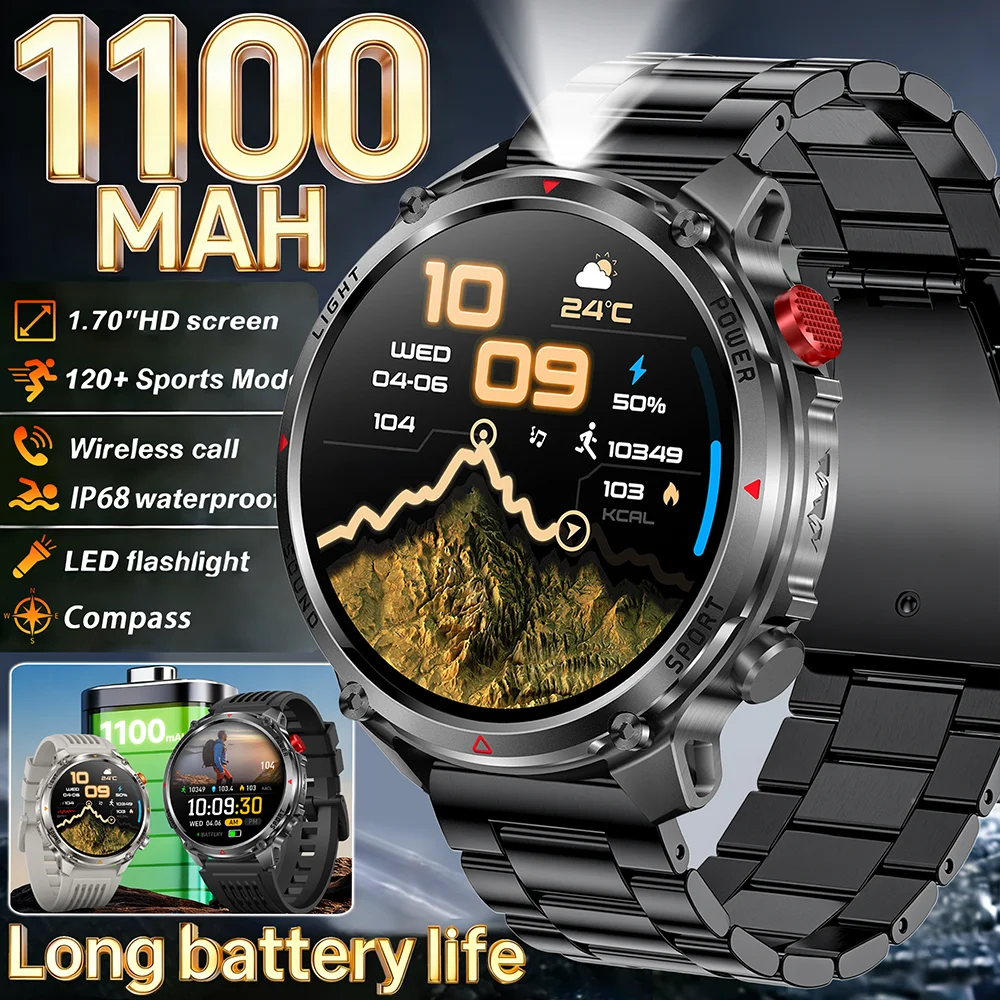 2026 New Fashion Luxury 1100mAh Battery 1.7-inch HD Screen Compass Wireless Call Flashlight 100+ Sports Outdoor Sports Smart