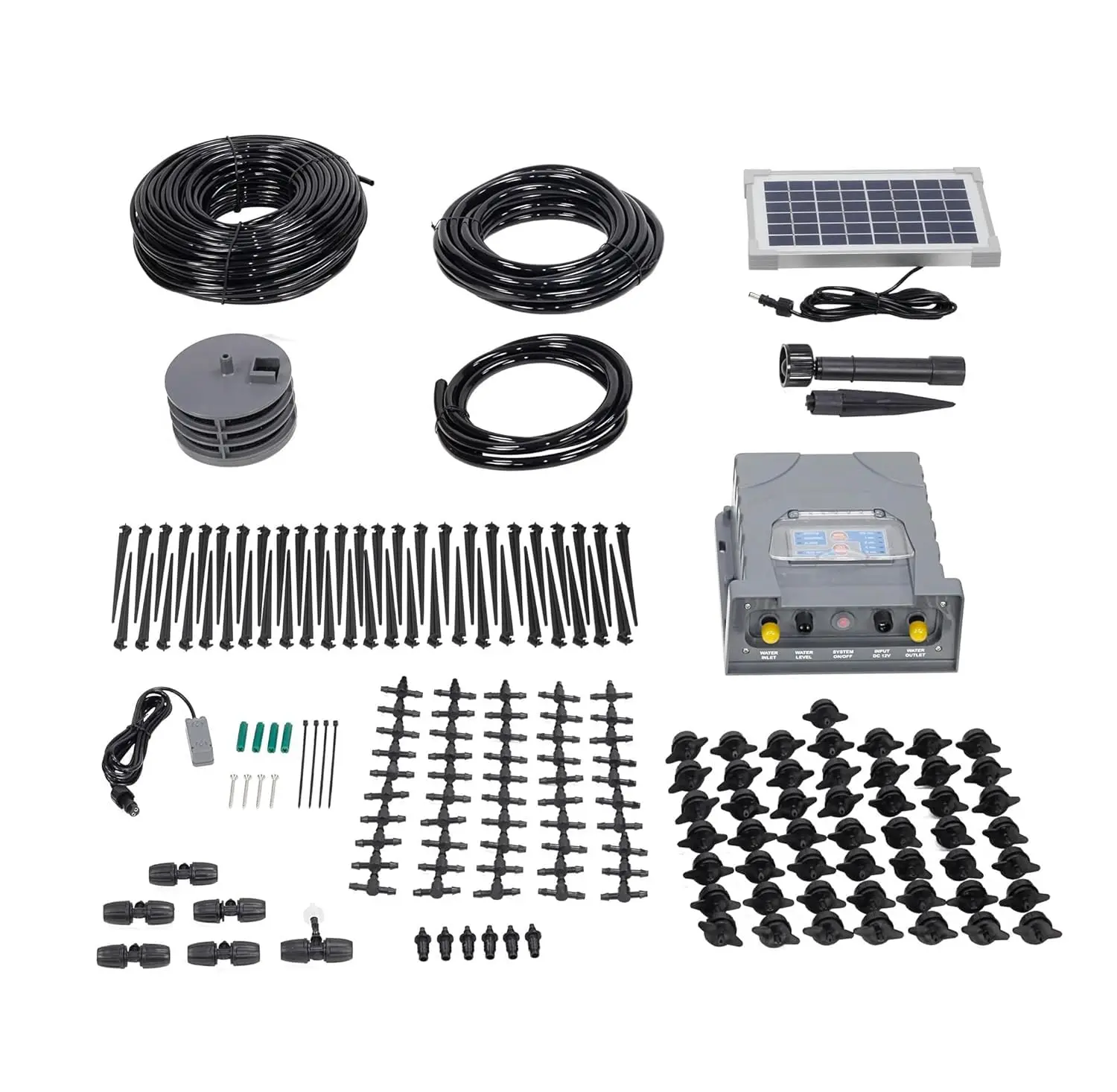 Solar-Powered Automatic Watering Drip Irrigation System, 50 Drippers, 155 ft for Balcony Greenhouse Raised Garden Bed