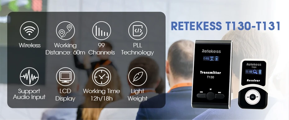 RETEKESS T130 T131 Tourguide-System, drahtloses Funkführungssystem, Audio-Guide, Mikrofon, Sender, Empfänger für Konferenzen, Besichtigungen, Tourismus – Detail 1
