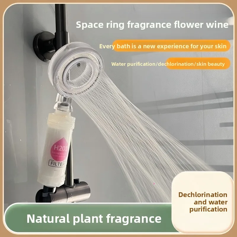 

Fragrance dechlorination, skin care, pressurized filtration showerhead, water quality filtration showerhead